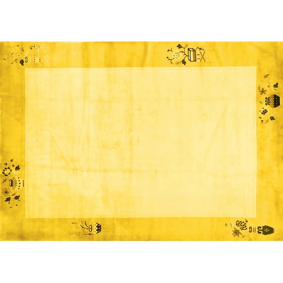 Ahgly Company Indoor Rectangle Solid Yellow Modern Area Rugs, 8' x 12'