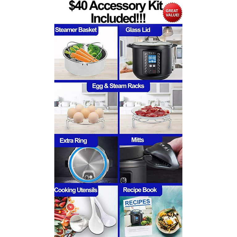  Yedi HOUSEWARE 9-in-1 Total Package Instant Programmable Pressure  Cooker XL, 8 Quart, Deluxe Accessory kit, Recipes, Pressure Cook, Slow Cook,  Rice Cooker, Yogurt Maker, Egg, Sauté, Steamer, Stainless Steel: Home 