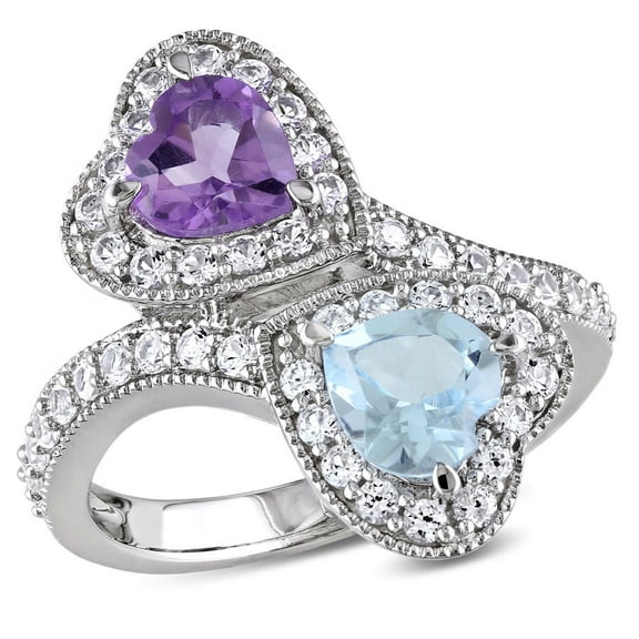 AMOUR Amethyst, Blue Topaz and Created White Sapphire Heart Twist Ring In Sterling Silver