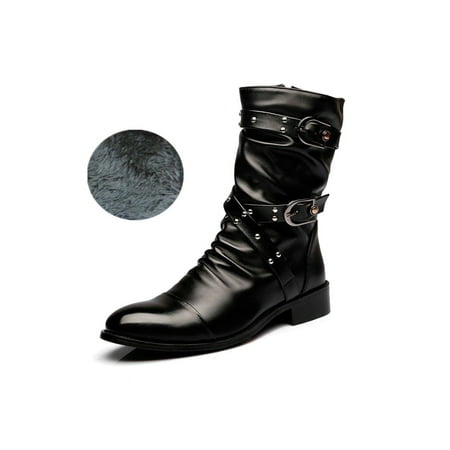 

Woobling Mens Ankle Boot Plush Lined Work Boots Zip Up Riding Booties Office Slouch Bootie Non-slip Shoes Casual Slip Resisatnt Plush Lined Black 6