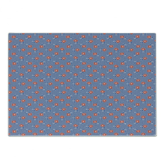 Folk Art Cutting Board, Russian Retro Style Inspired Repeated Polka Dots and Flowers, Decorative Tempered Glass Cutting and Serving Board, in 3 Sizes, by Ambesonne