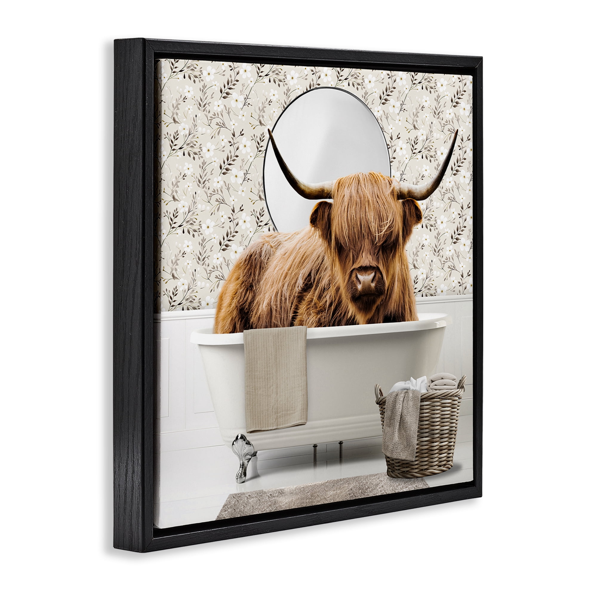Stupell Industries Cottage Cattle Bath Time Black Framed Floater Canvas Wall Art, design by CAD Designs