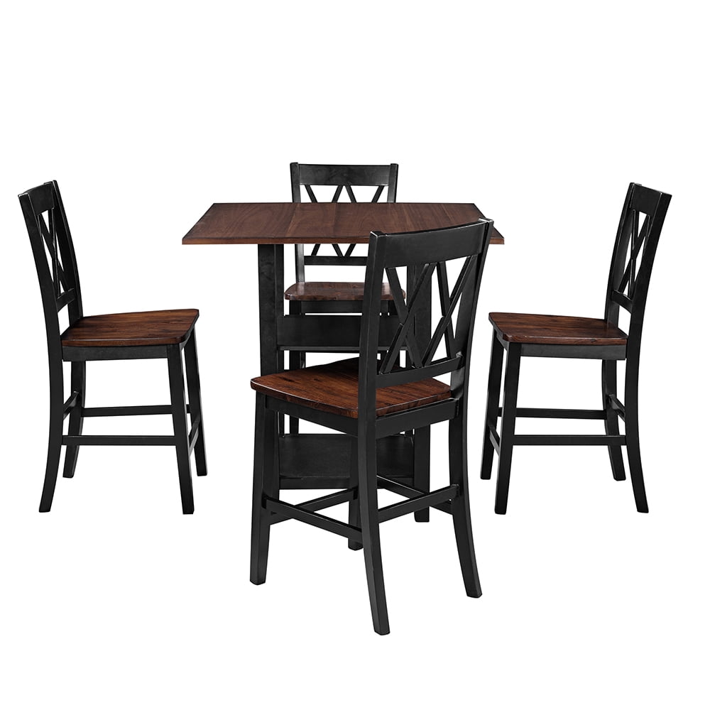 Kepooman 5 Piece Dining Set with Storage Shelves, Black Kepooman 5 Piece Dining Set with Storage Shelves, Black