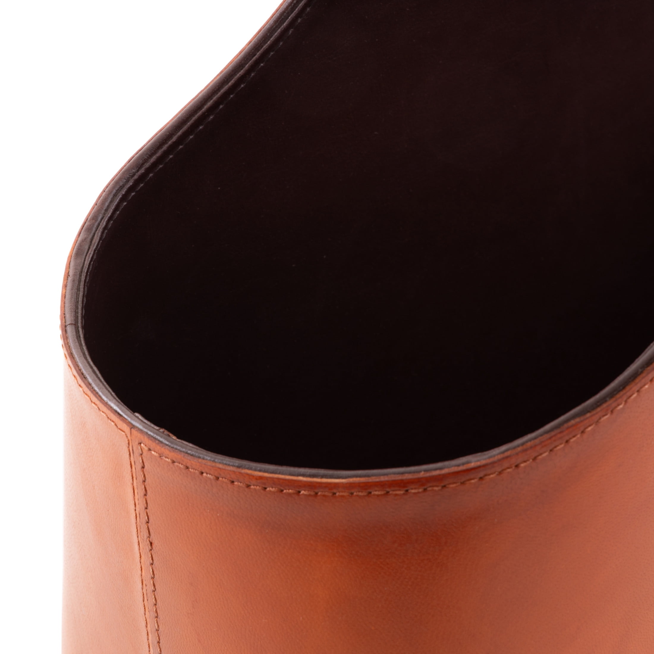 DecMode 15" Brown Leather Handmade Box Style Magazine Holder with Detail Stitching and Curved Buckle Handle