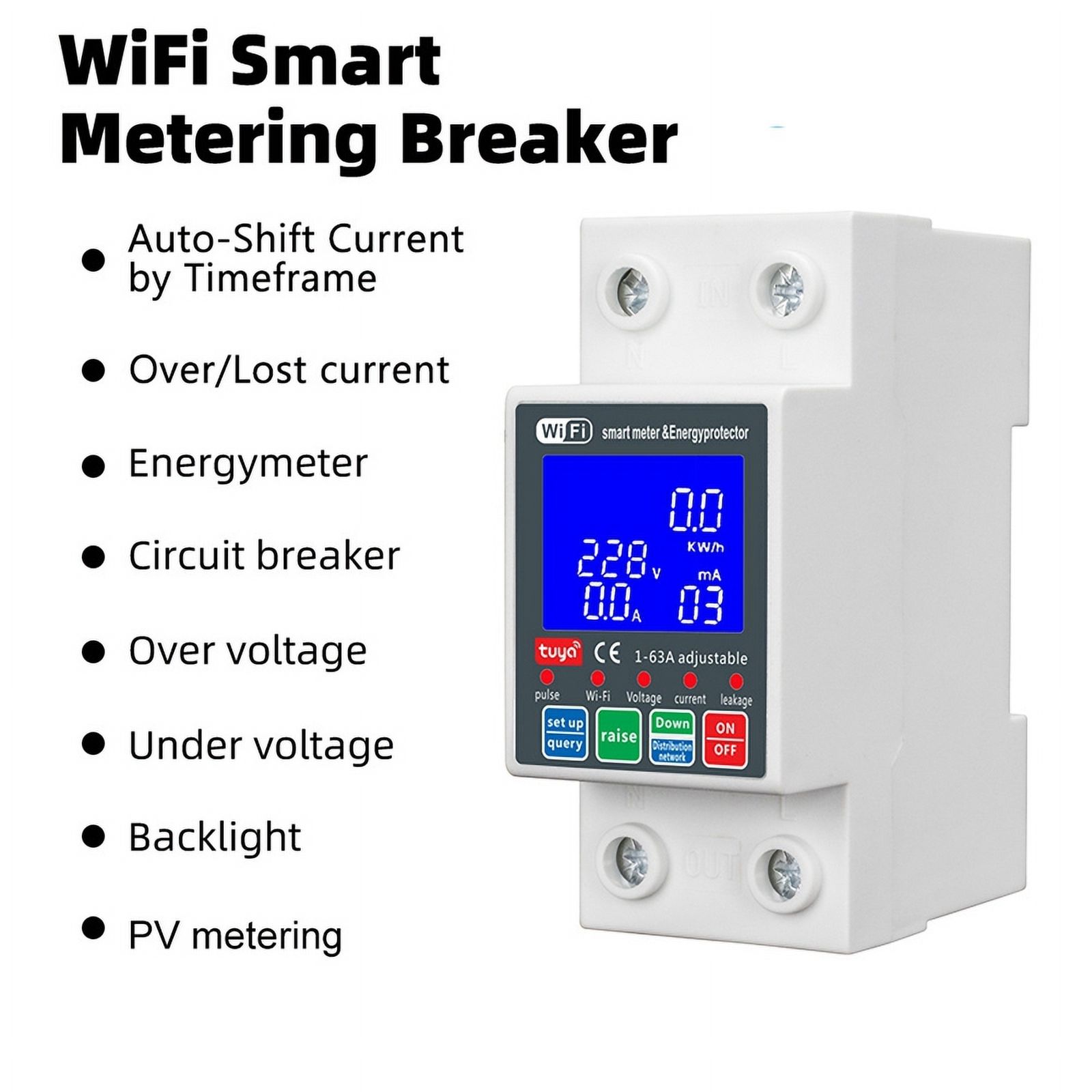 NEW WTDZW-63A Smart PV Circuit Breaker Tuya 220v Voltage Current Leakage Protection Mcb Automatic Switch 63A Wifi