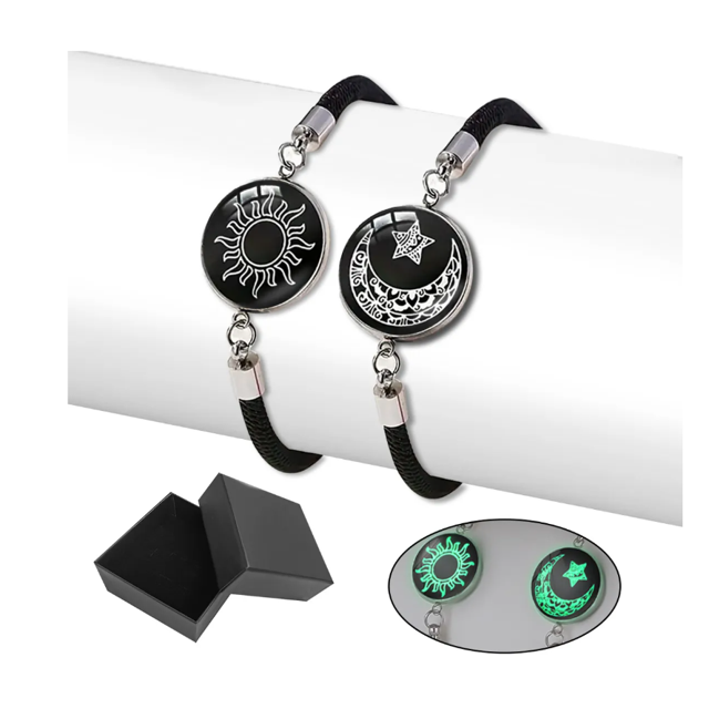 Xtellar 2pc Pulseras Para Parejas De Sol Y Luna Brilla Oscuridad