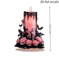 thumbnail image 2 of Diceymbol Halloween Candle Desktop Decoration Flat Ornament, 7.87 in Acrylic Figurine with Pink Roses and Bats, 2 of 6