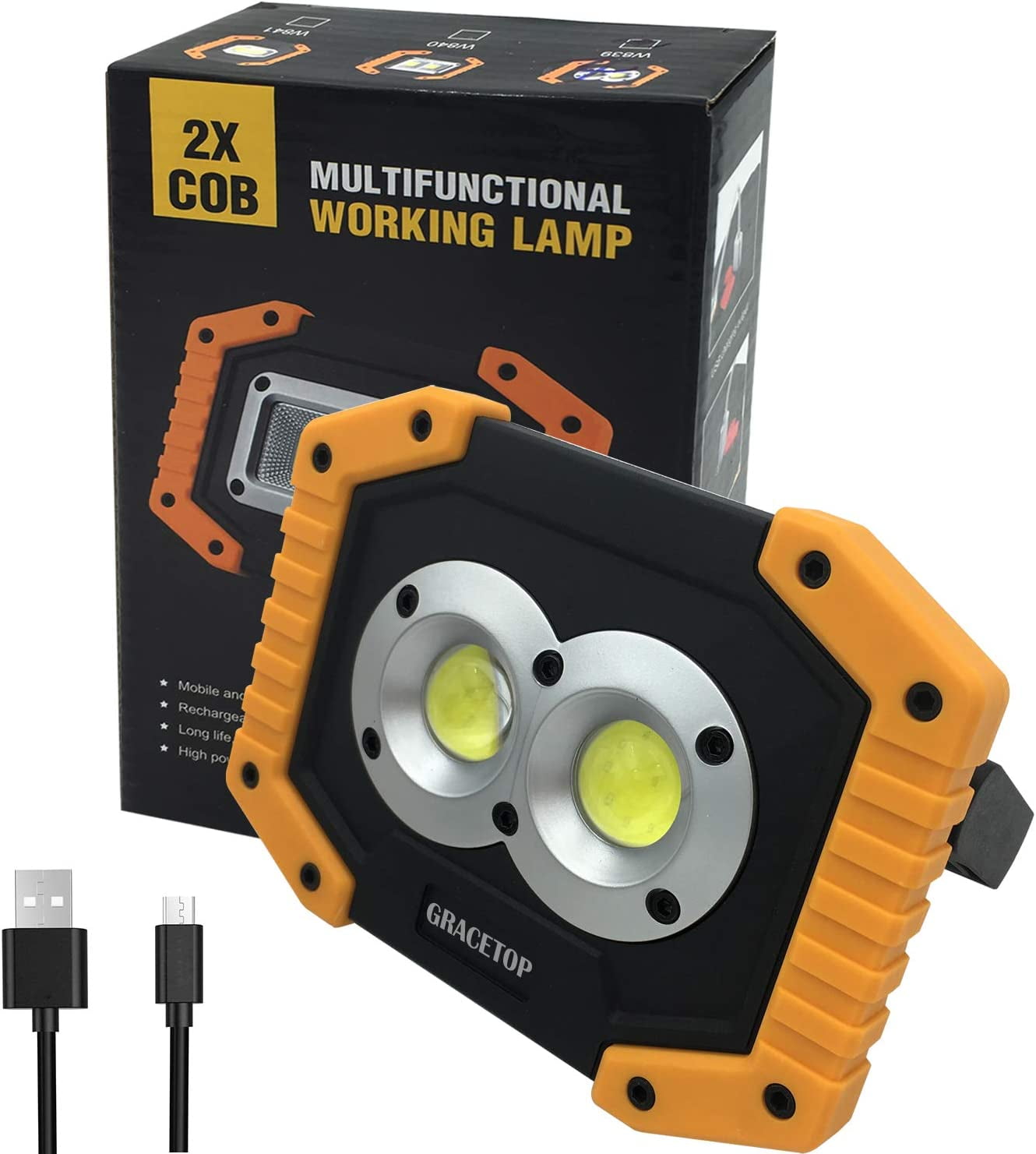 LED Work Light 20W Portable Lighting, IP65 Waterproof Emergency Lamp Job  Site Lighting suport AA Battery