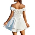 thumbnail image 2 of Fortune Women Off Shoulder Ruffle Romper Solid Color Short Jumpsuits Beach Sundress, 2 of 9