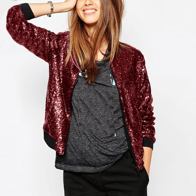 Qertyioot Cardigan Ouvert pour Femmes Veste Décontractée à Sequins Dégradé Manches Longues