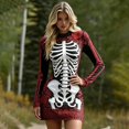 thumbnail image 5 of Xijirk Women Halloween Skeleton Rose Printed Mini Dress Long Sleeve Neck Bodycon Lace Outfit for Cosplay Party Festival Casual Gathering Wear,XXL, 5 of 5