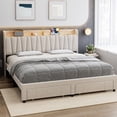 thumbnail image 3 of Bingirl Upholstered Bed Frame with Storage Headboard and Charging Station Platform Bed Frame with Drawers Heavy Duty No Box Spring Needed Easy Assembly Beige King Size, 3 of 8