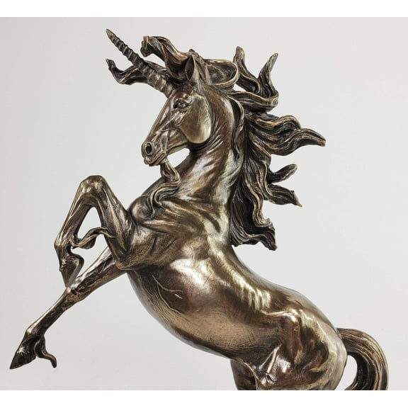 12.25 Inch Rearing Unicorn on 2 Feet Bronze Color Statue / Figurine