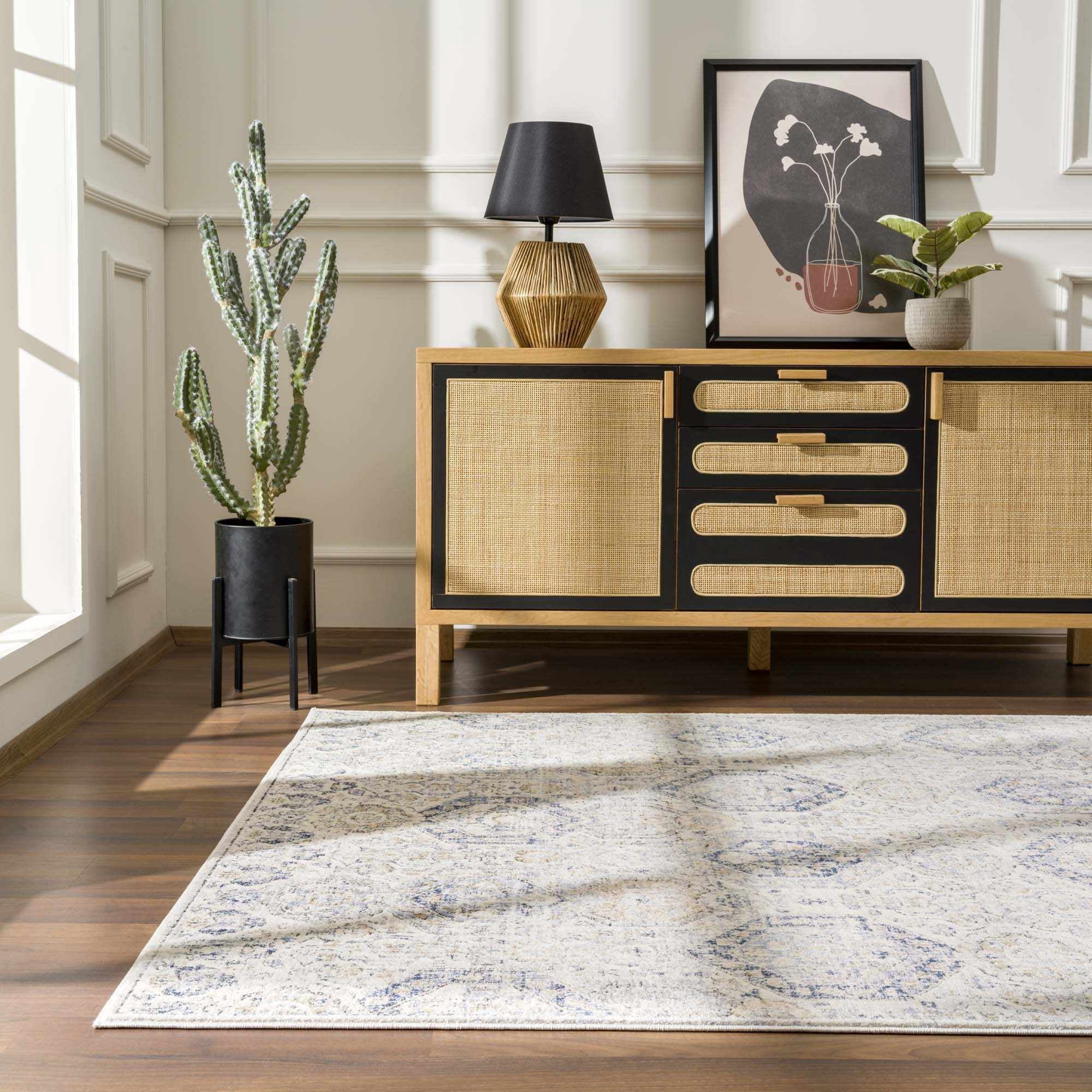 Hauteloom Burnettsville Boho Vintage Traditional Damask Area Rug - Farmhouse Traditional Floral Medallion Carpet for Living Room, Bedroom, Dining Room - Blue, Gray, Brown 7'10" x 10'2" (8x10)