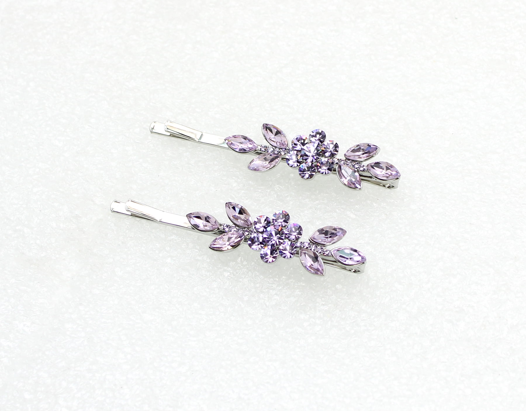 Faship A Pair Of Violet Light Purple Rhinestone Crystal Floral Hair Clip Pins 2 Pcs