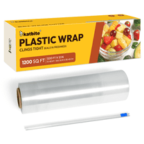 Katbite Plastic Food Wrap Roll, 12 in x 1200 ft (1200 sq ft), Clear, Slide Cutter Included