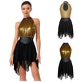 thumbnail image 3 of iiniim Women's Color Block Lyrical Dance Dress Sleeveless Ruched Figure Skating Modern Dancewear Black XXL, 3 of 7