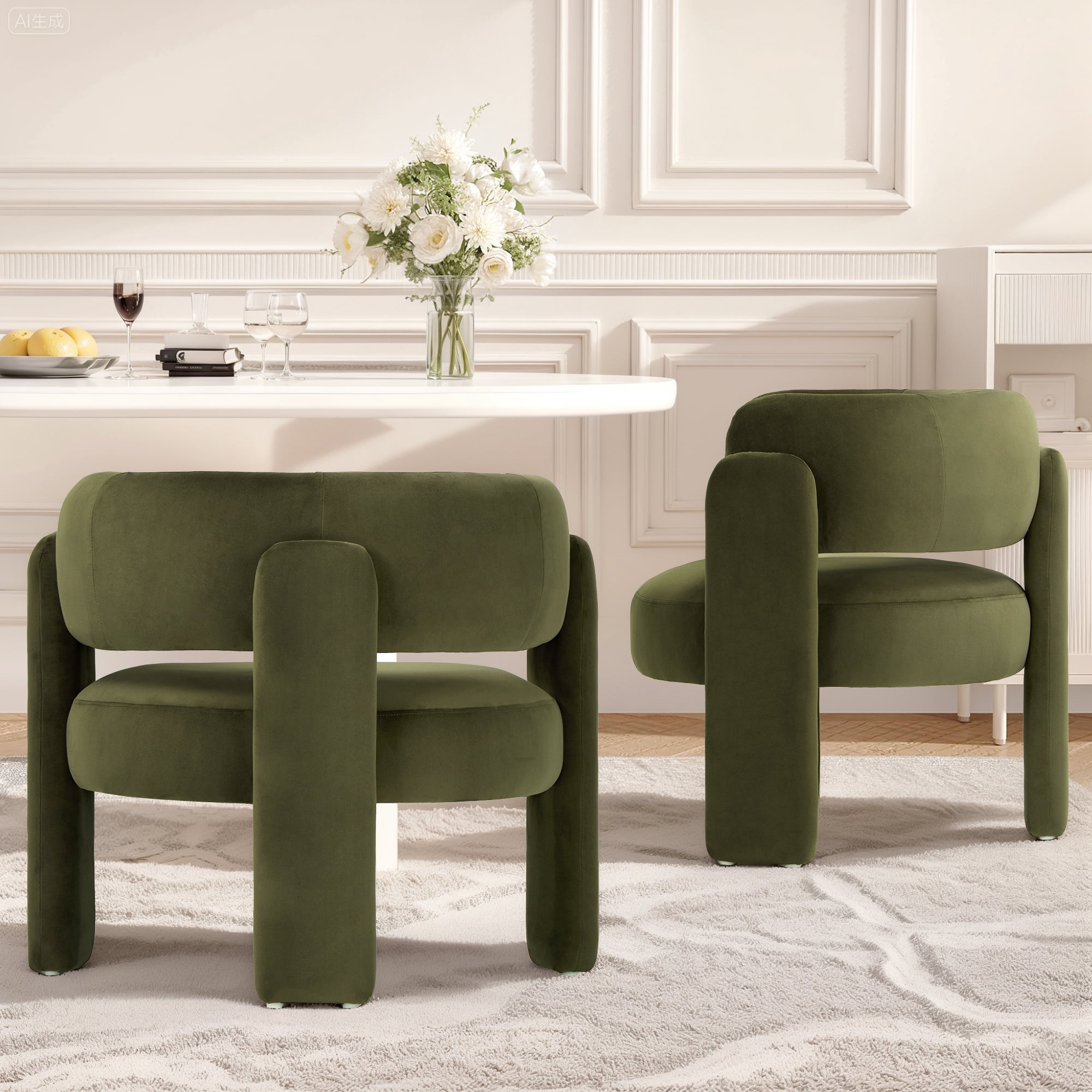 AFO Modern Upholstered Dining Chair Set of 2, Cute Barrel Side Armchair with Round Back for Living Room Dining Room Bedroom, Green
