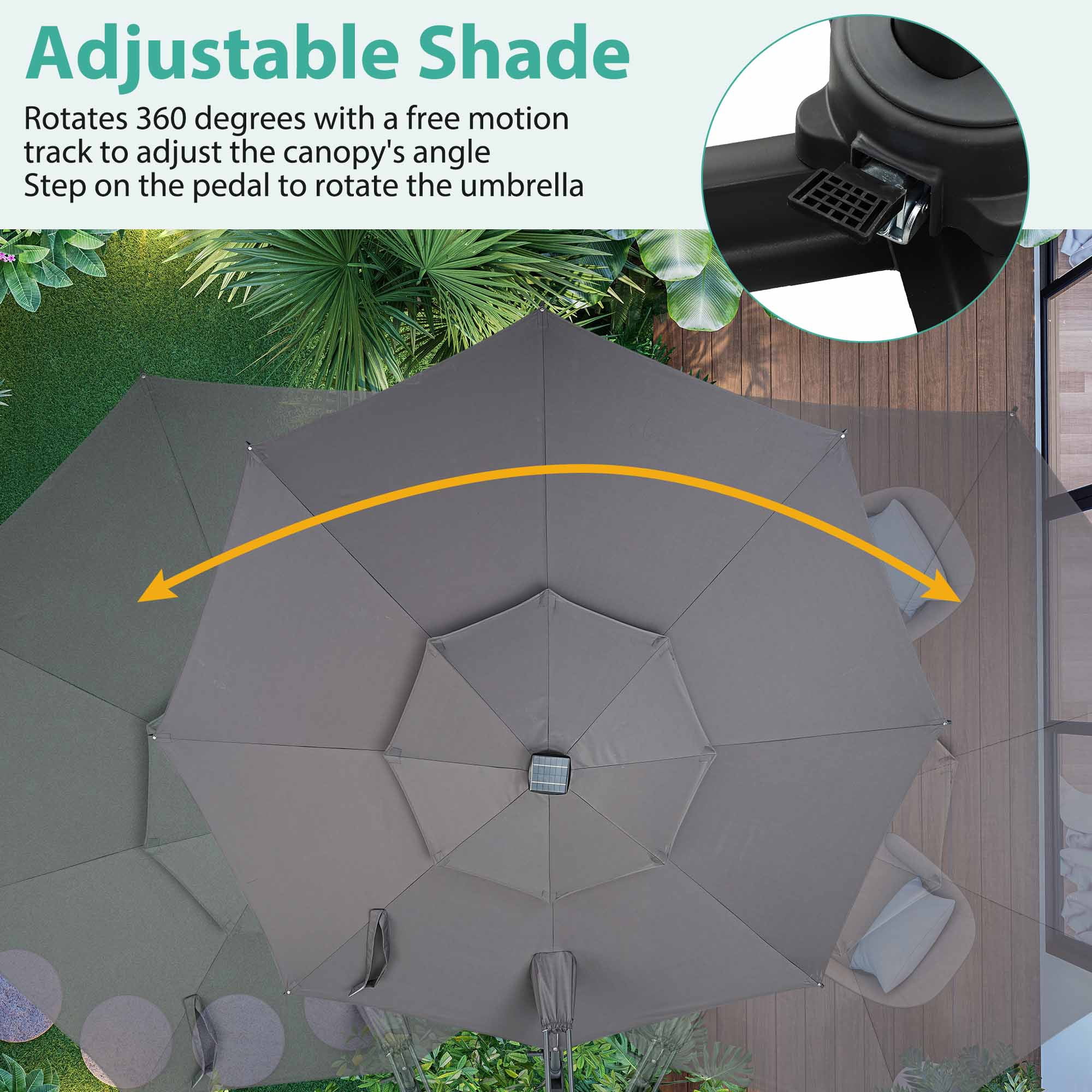 Autlaycil 10' Patio Cantilever Umbrella with Solar Lights, 5 Years Fade Resistance, Aluminum Offset Umbrella with 360-degree Rotation, Grey