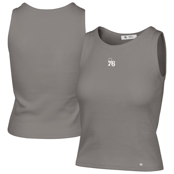 Women's '47 Gray Philadelphia 76ers Cropped Skyhook Baby Rib Tank