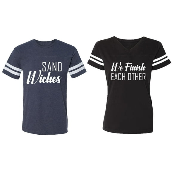 Sand Wishes We finish Each Other Matching Couple Cotton Jerseys (Men Navy / Women Black) (Men S / Women S)