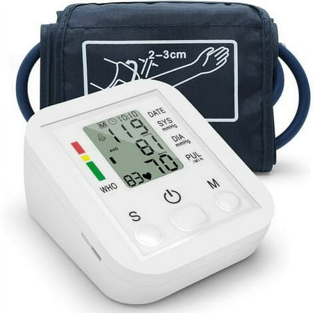 Portable and Household Blood Pressure Monitor Cuff Type Sphygmomanometer LCD Display Accurate Measurement, White-USB
