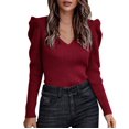 thumbnail image 1 of Gibobby Sueter para mujer Suéter De Manga Larga De Punto Con Cuello En V De Color Sólido De Otoño E Invierno Para Mujer(Rojo,CH), 1 of 5