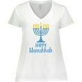 thumbnail image 3 of Inktastic Happy Hanukkah with Blue Menorah Women's Plus Size V-Neck T-Shirt, 3 of 5