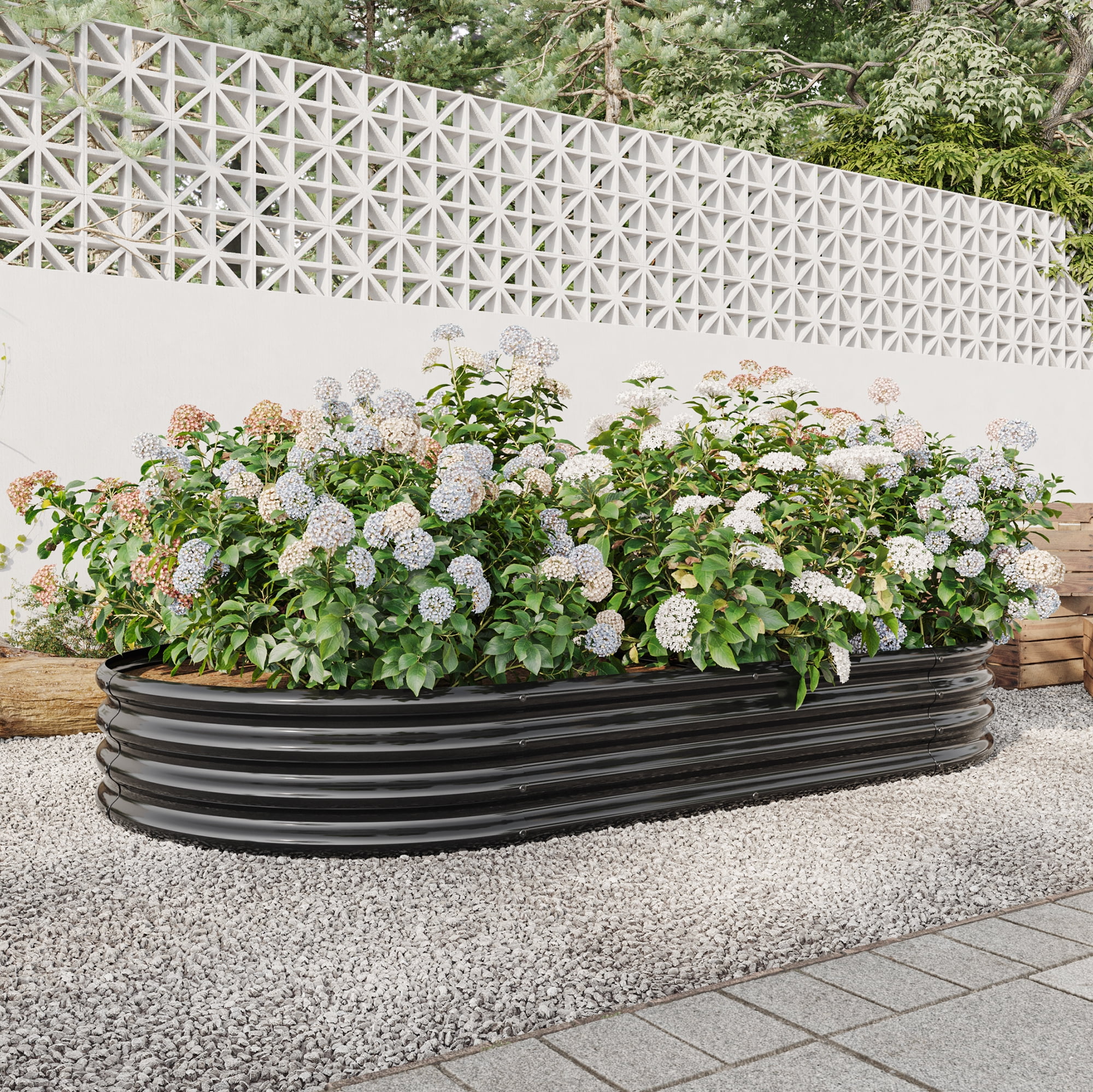 Raised Garden Bed Outdoor, Oval Large Metal Raised Planter Bed for for Plants, Vegetables, Flowers - Black