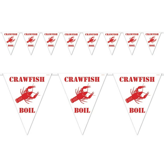 Club Pack of 12 White and Red Outdoor Crawfish Boil Pennant Banner Hanging Party Decors 12'