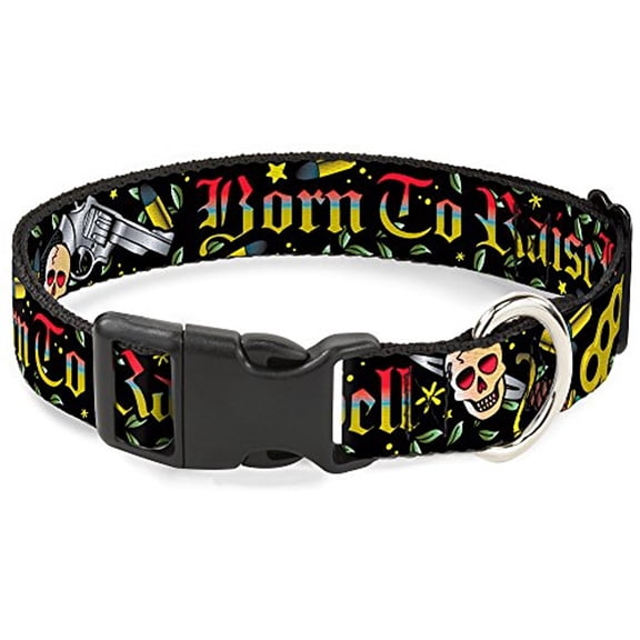 Buckle-Down PC-W30210-NL Born To Raise Hell Gray Plastic Clip Collar, Narrow Large 9-15"
