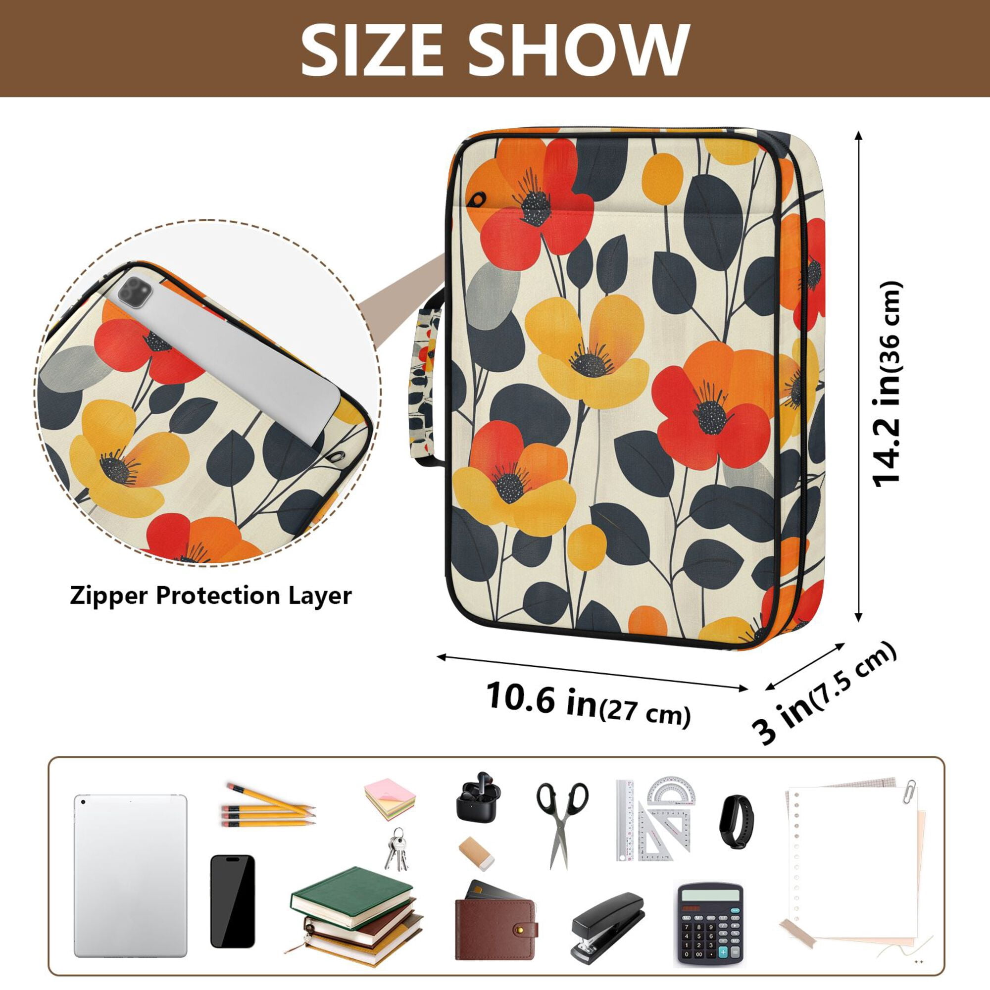 FORMRS Accordion File Folder A4 Size 7-Pocket Expanding Document Organizer Bag with 3 Ring Binder, Floral Pattern