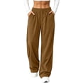 thumbnail image 2 of Zynoxe Womens Corduroy Pants Fall Warm Comfortable Elastic Waist Wide Leg Pants Casual Straight Relaxed Plus Size Sweatpants with Pockets Brown XL, 2 of 7