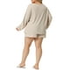 thumbnail image 3 of Conjunto de pijama de dos piezas de waffle de talla grande para mujeres, con blusas de manga larga y pantalones cortos, color beige, talla 1X, 3 of 6
