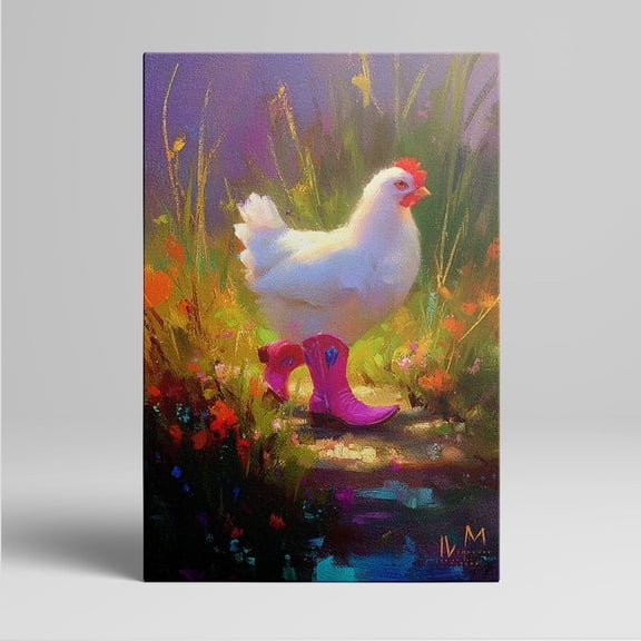 1pc Funky Chicken in Pink Cowboy Boots Canvas Wall Art - A Whimsical and Colorful Farm - Themed Framed Decor room hanging Wall Picture Decor for Home Gifts, living room, bathroom, bedroom, kitchen
