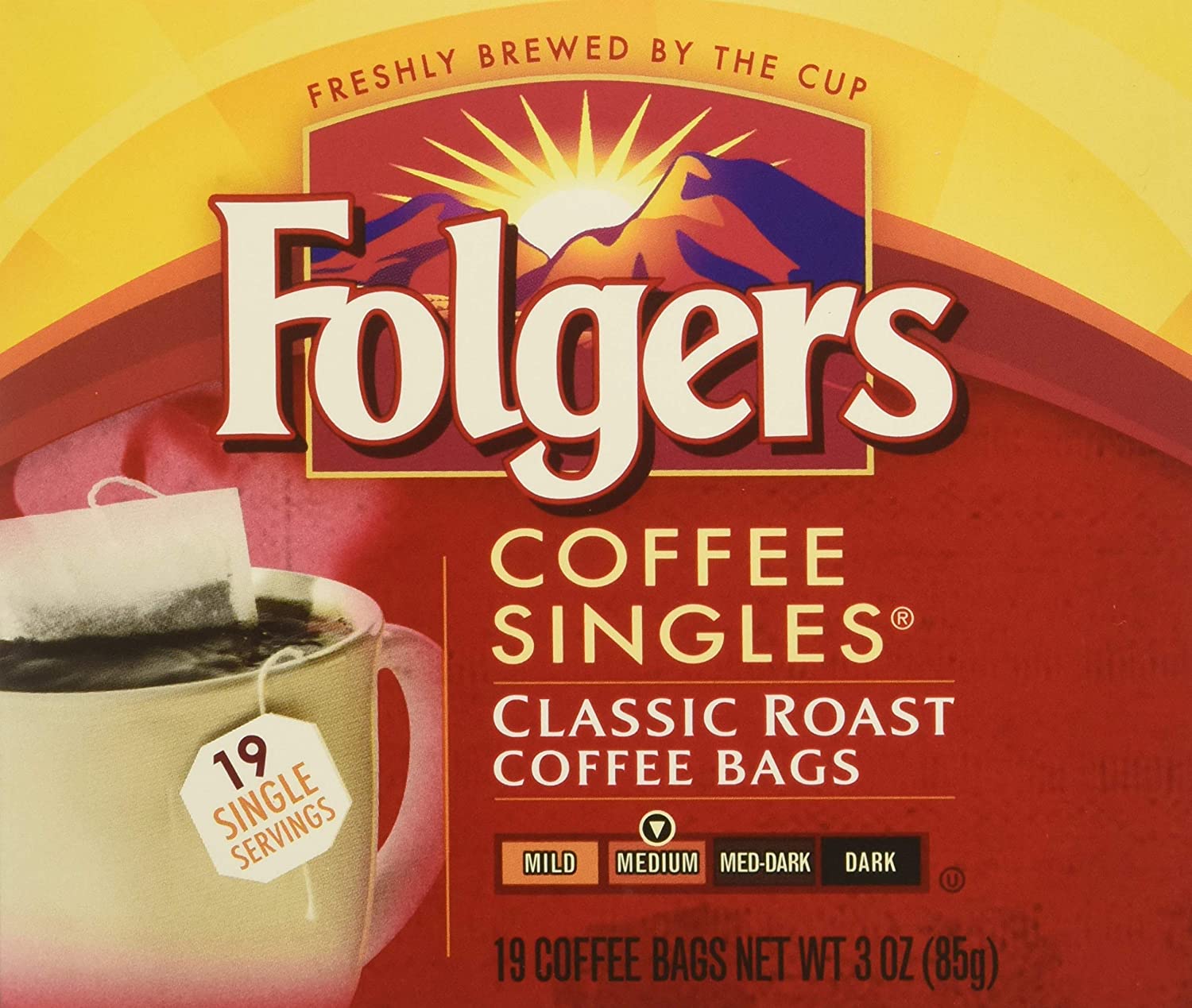 Folgers Coffee Singles Classic Roast19 Coffee Bags (19 Bags Pack Of 4