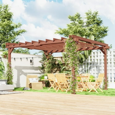 Outsunny 11' x 12.5' Outdoor Wood Pergola with Grape Trellis for Patio, Deck, Backyard, Lawn, Brown