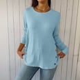 thumbnail image 6 of biudgviw Long Sleeve Shirts for Women Fall Winter Crew Neck Ribbed Knit Tops Oversized Casual Lightweight Side Button Blouses, 6 of 7