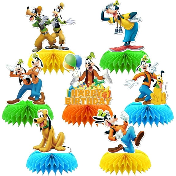 Goofy Party Centerpieces Theme Supplies, Happy Birthday Decorations Double Sided Table Toppers Honeycomb