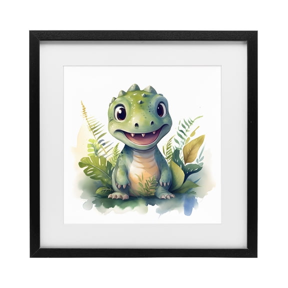 Stupell Industries Contemporary Crafty Dino & Foliage Black Framed Print Under Glass, 16 x 16, by Steve Hunziker