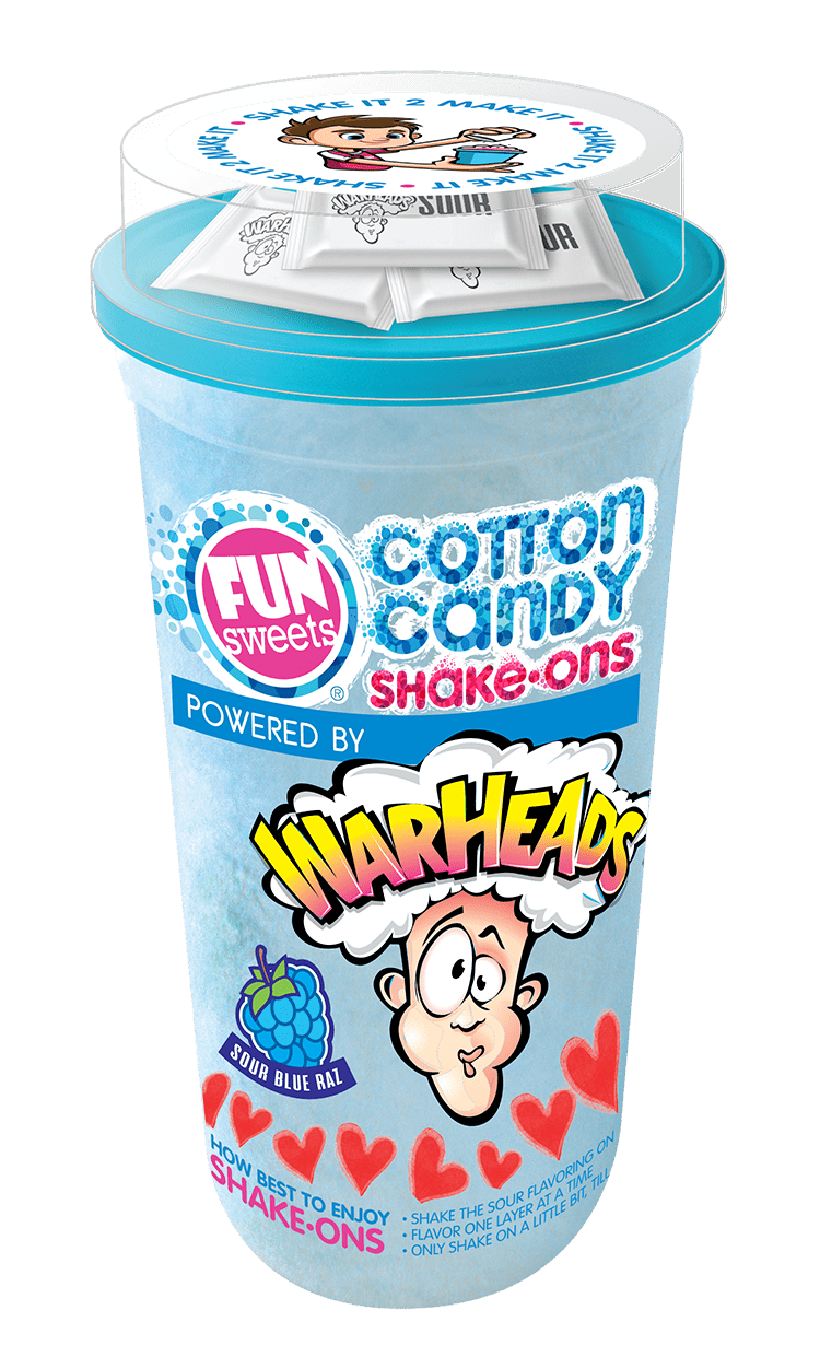 Fun Sweets Brand Shake-Ons Sour Blue Raspberry Cotton Candy Powered by Warheads Brand Sour Candy