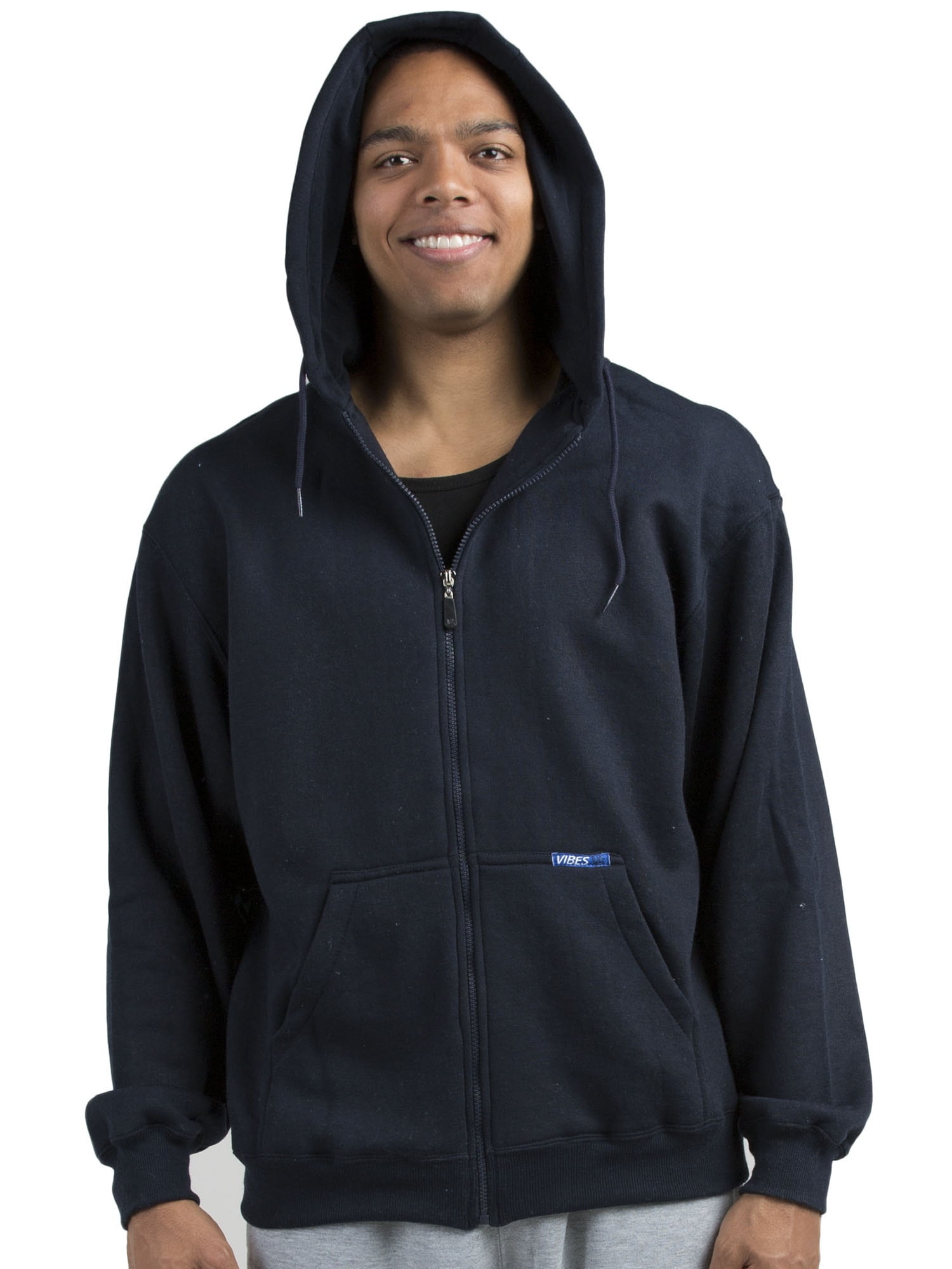 Vibes Men Fleece Full Zip Hoodie Jacket Navy 2XLarge