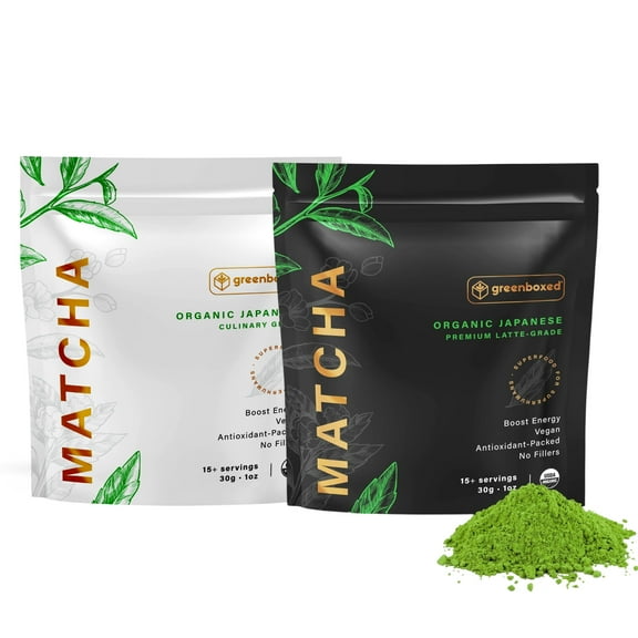 Greenboxed Matcha Green Tea Powder, Starter Variety Pack of 2, Organic Japanese Matcha Lattes, Baking, Smoothies, 1 Ounce
