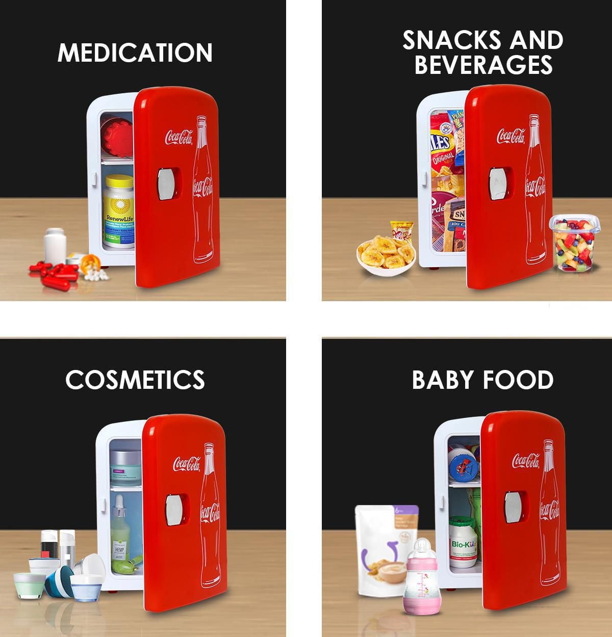 Coca-Cola Classic 4L Mini Fridge, 6 Can Portable Cooler for Travel, Home, Office- Red