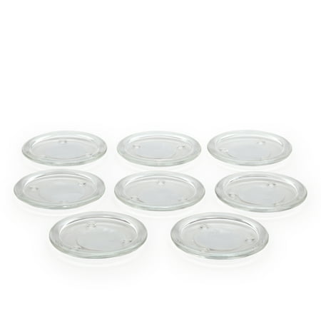 Spa Pillar Candle - Hosley's Set of 8 Clear Glass Pillar Plates - 4' Diameter. Ideal for Parties, Spa, Pillar Candle, Votive Candle Garden. Or as a Pedestal