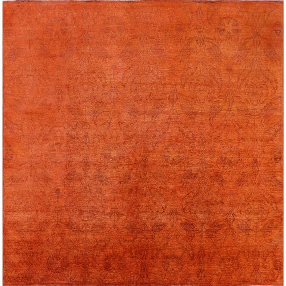 Ahgly Company Indoor Square Mid-Century Modern OrangeRed Orange Oriental Area Rugs, 3' Square