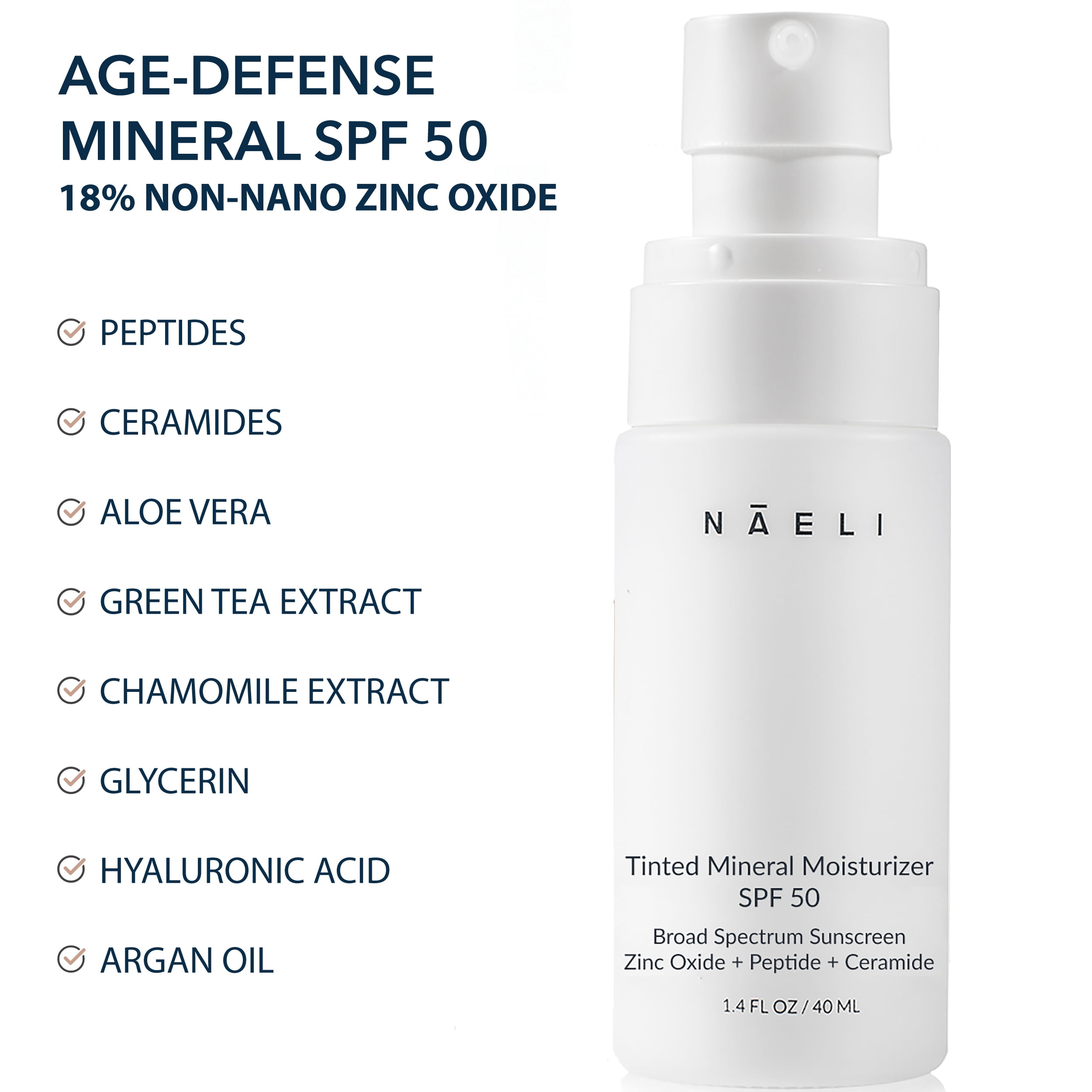 NAELI Tinted Moisturizer SPF 50, Mineral Sunscreen with Zinc Oxide, Hydrating Universal Tint, 1.4 oz