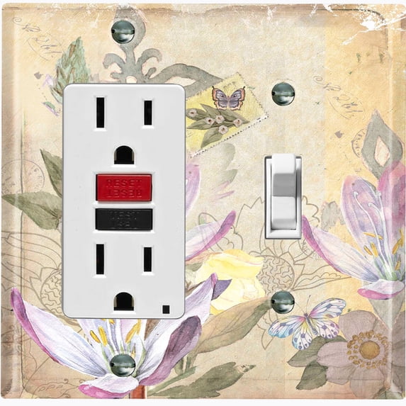 Metal Light Switch Plate Cover Floral Nature Postcard Newspaper Damask FLW090