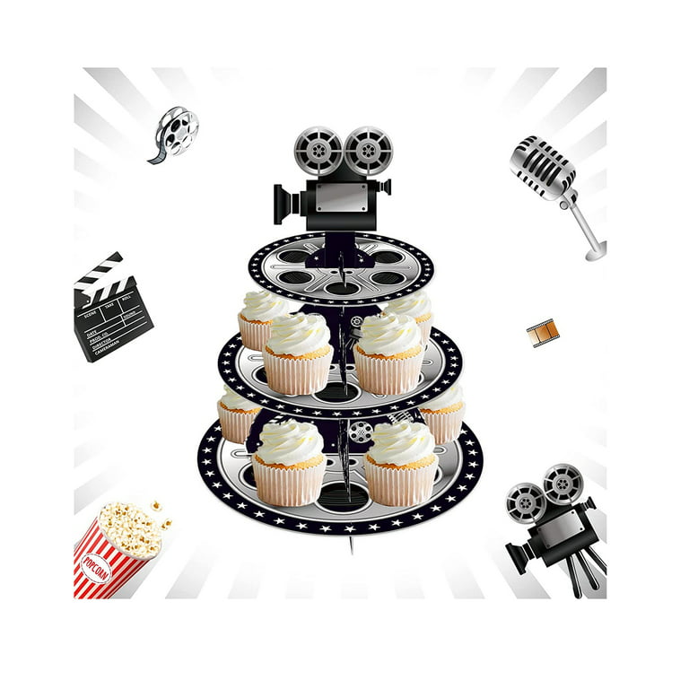 3 Tiers Movie Night Cupcake Stand Movie Night Party Decorations Movie  Projector Reel Cupcake Tower Cardboard Cupcake Holder 
