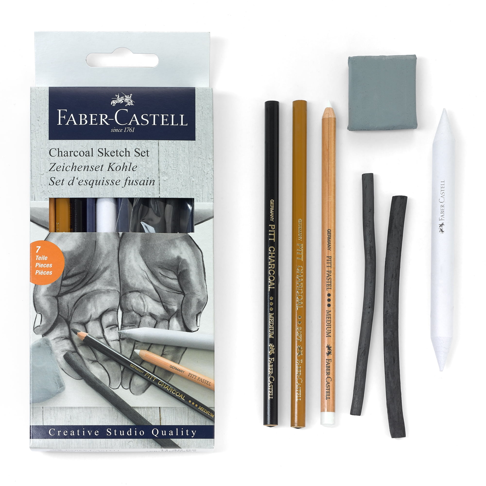 Faber-Castell Charcoal Sketch Set – 7 Piece Charcoal and Pastel Art Supplies Set